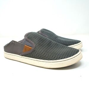 OluKai Pehuea Slip On Sneaker Breathable Women's Grey Mesh Mule Shoes 7
